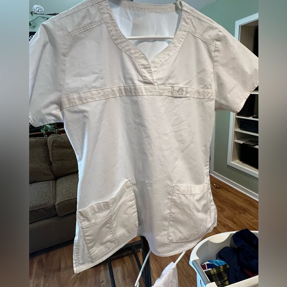 White scrub pants and top